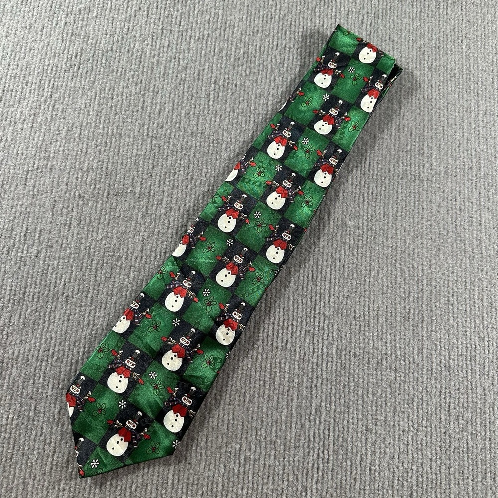 Hallmark Yule Tie Greetings‎ Christmas Neck Tie Snowman Green Holidays Santa